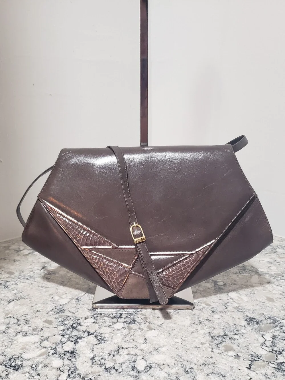 Bally Italy Vintage 1980s Structured Leather Shoulder Bag Clutch